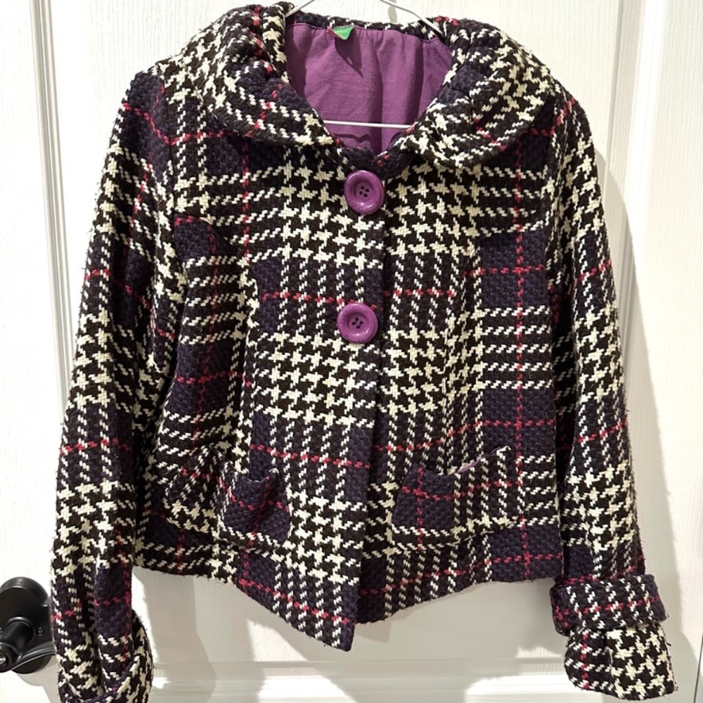 Farm Rio Purple Plaid Button Down Jacket Coat Sz S